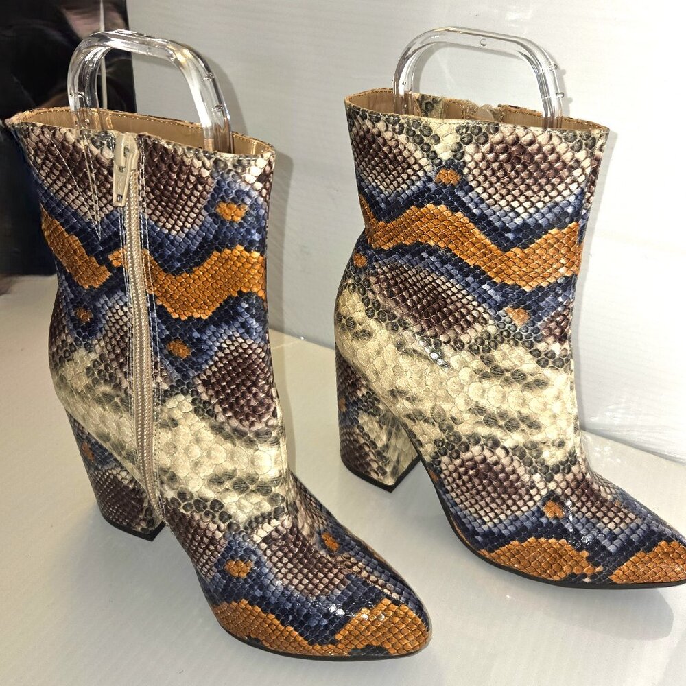 Kaari Blue Erica Women's Faux Snakeskin Block Heel Mid Ankle Boots Size 6M